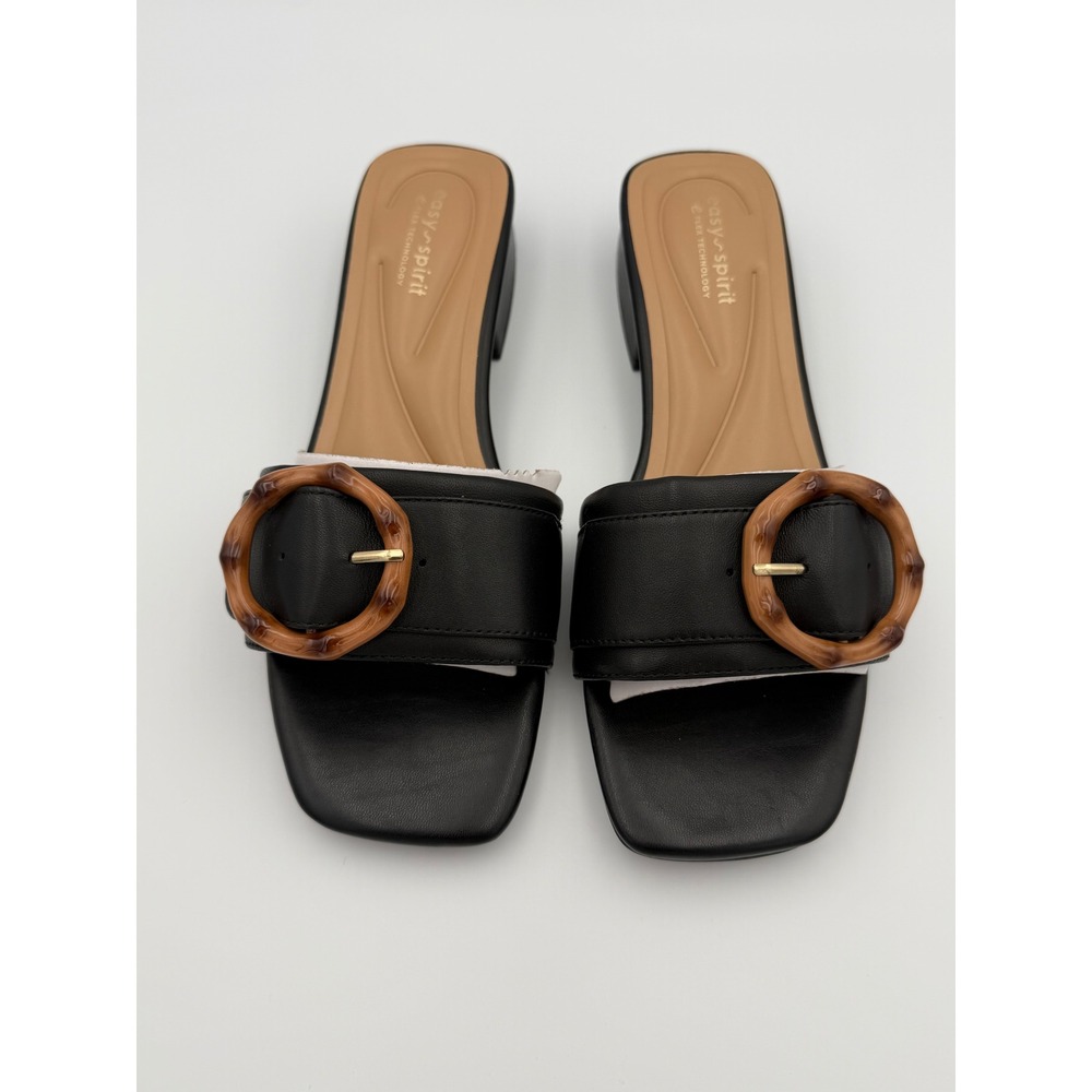 Easy Spirit Gatlin Black Slide Sandals 8W Tortoise Buckle Low Block‎ Heel New